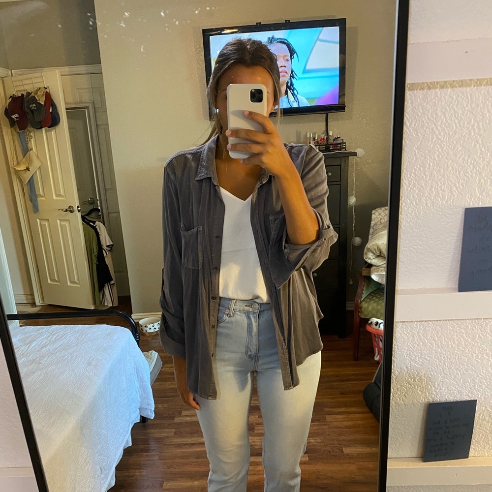 Rock & Republic slate gray button up shirt